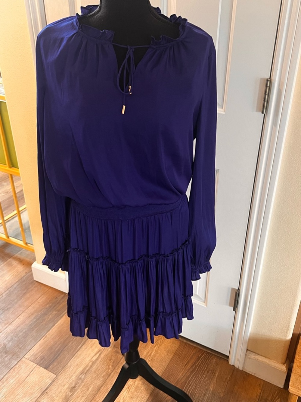 Skies Are Blue Ruffled Tiered Mini Dress in Deep Indigo/violet. Medium